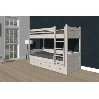 Alta Stapelbed met 4 laden White Wash