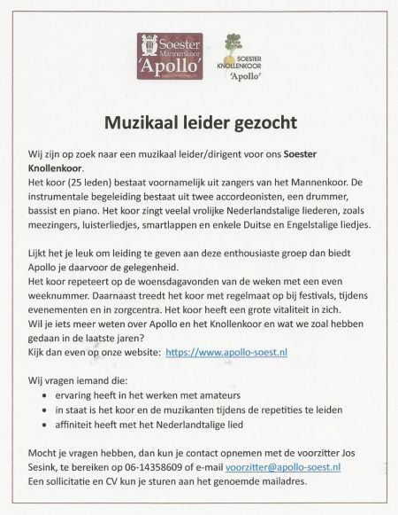 Knollenkoor zoekt muzikaal leider