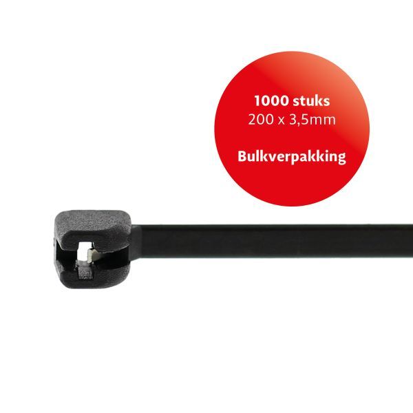 Bundelband met stalen lip 200x3,5mm zwart 1000 stuks