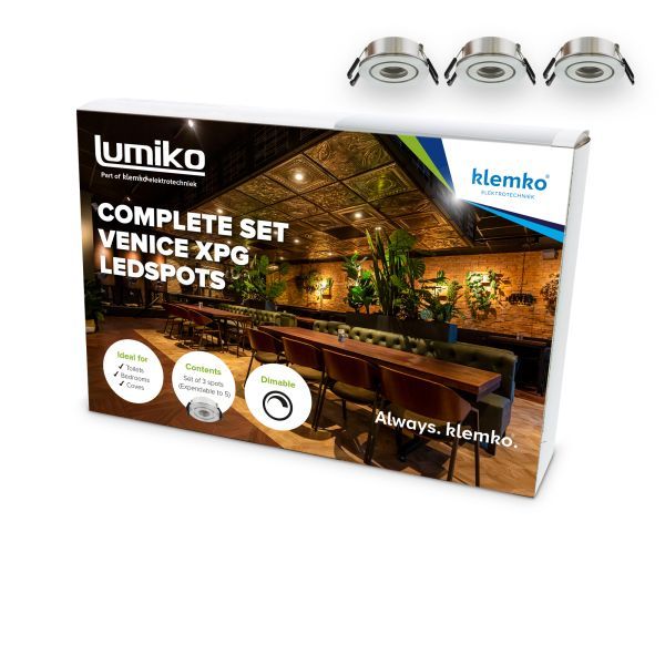 Lumiko Compleet Venice pakket met 3x Venice XPG ledspot (3000K), dimbaar