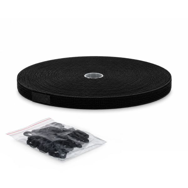 Klittenband - 2 in 1 - 20mm zwart, 25m + 50 clips