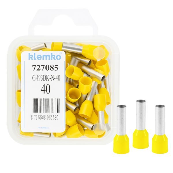 Klemko geïsoleerde adereindhuls 6 mm² in DIN kleur geel penlengte 12mm 40 stuks | 727085