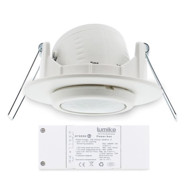 Aanwezigheidsmelder plafond PIR 230V, 2300W, 7M, 40m², 2 Relais-G3