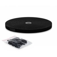 Klittenband - 2 in 1 - 20mm zwart, 25m + 50 clips