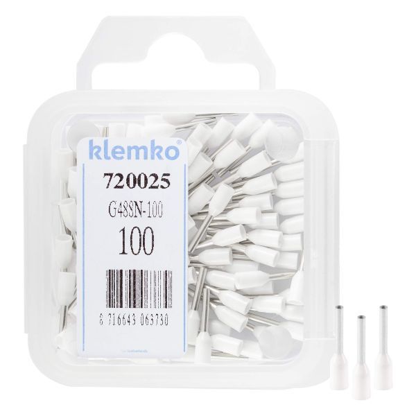 Klemko blister geïsoleerde adereindhulzen 0,5 mm² standaard type wit penlengte 8mm 100 stuks | 720025