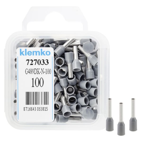 Klemko blister geïsoleerde adereindhulzen 0,75 mm² in DIN kleur grijs penlengte 8mm 100 stuks | 727033