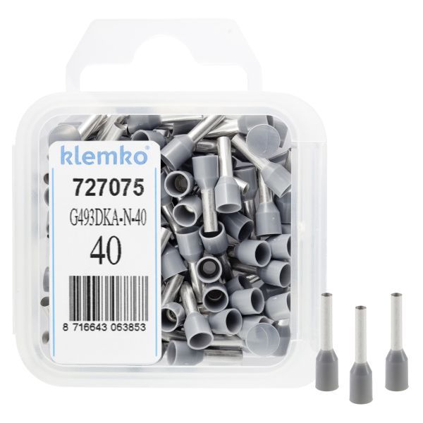 Klemko geïsoleerde adereindhuls 4 mm² in DIN kleur grijs penlengte 10mm 40 stuks | 727075