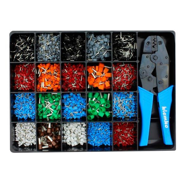 Klemko assortiment geïsoleerde adereindhulzen in metalen kist standaard met tang | 910020