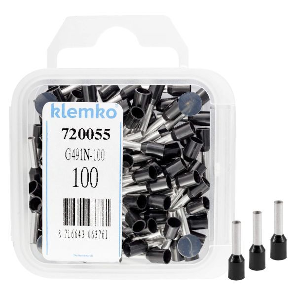 Klemko blister geïsoleerde adereindhulzen 1,5 mm² standaard type zwart penlengte 8mm 100 stuks | 720055
