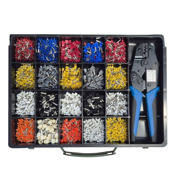 Klemko assortiment geïsoleerde adereindhulzen in metalen kist afwijkend met tang | 910024