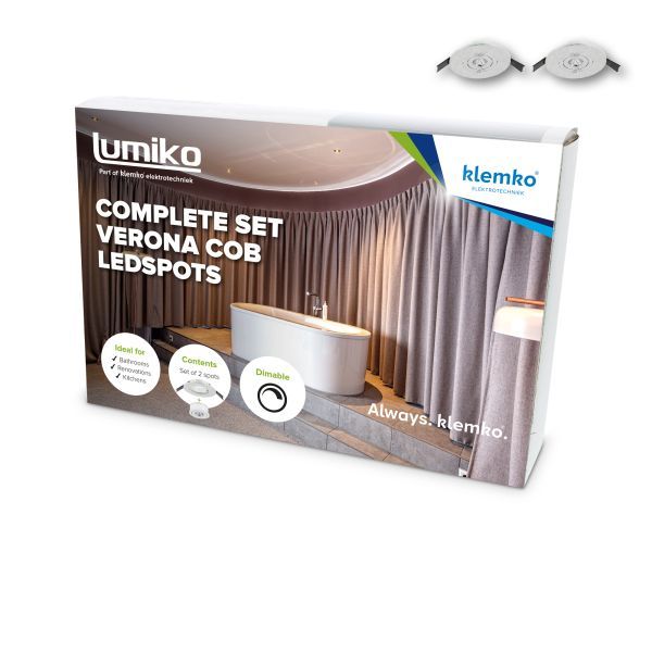 Compleet Verona pakket met 2x Verona COB LED spots 3000K, dimbaar