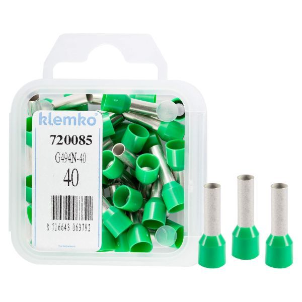 Klemko blister geïsoleerde adereindhulzen 6 mm² standaard type groen penlengte 12mm 40 stuks | 720085