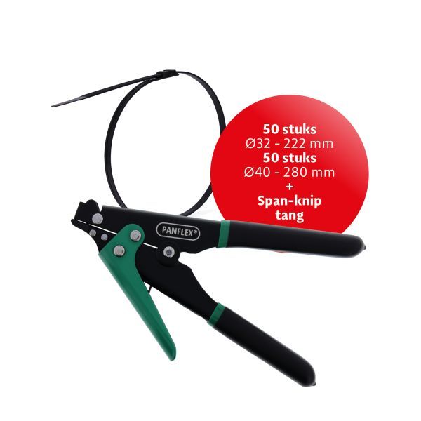 ACTIESET Nylon slangklem, klembereik Ø32-222mm, 100 stuks + gratis tang