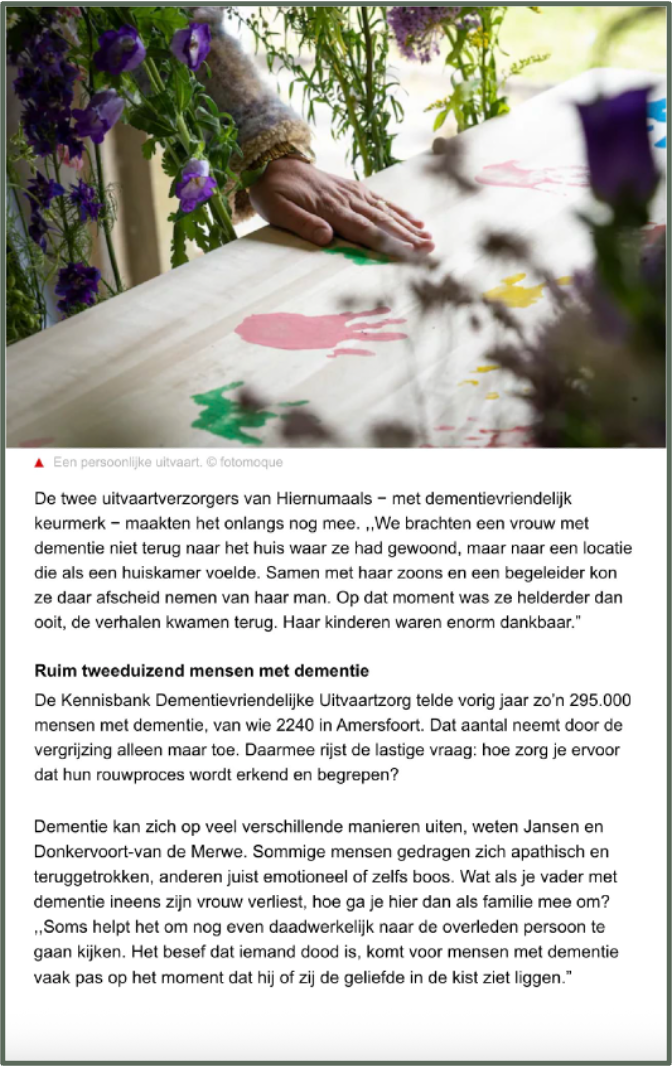 vervolg interview over betrekken van iemand met dementie bij een afscheid