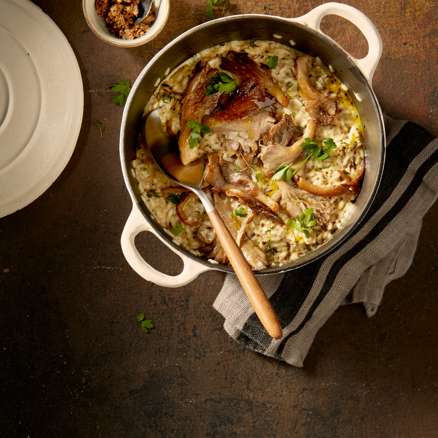 Romige oesterzwamrisotto met truffel en tijm