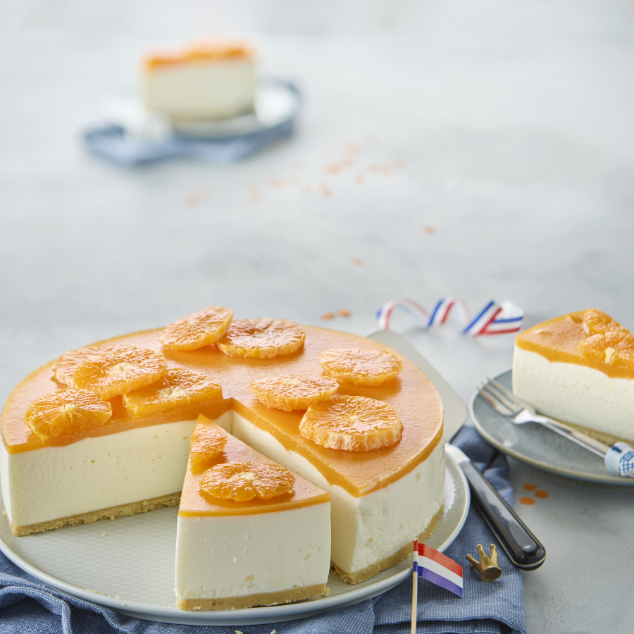 Oranjekwarktaart met perzik en citrus