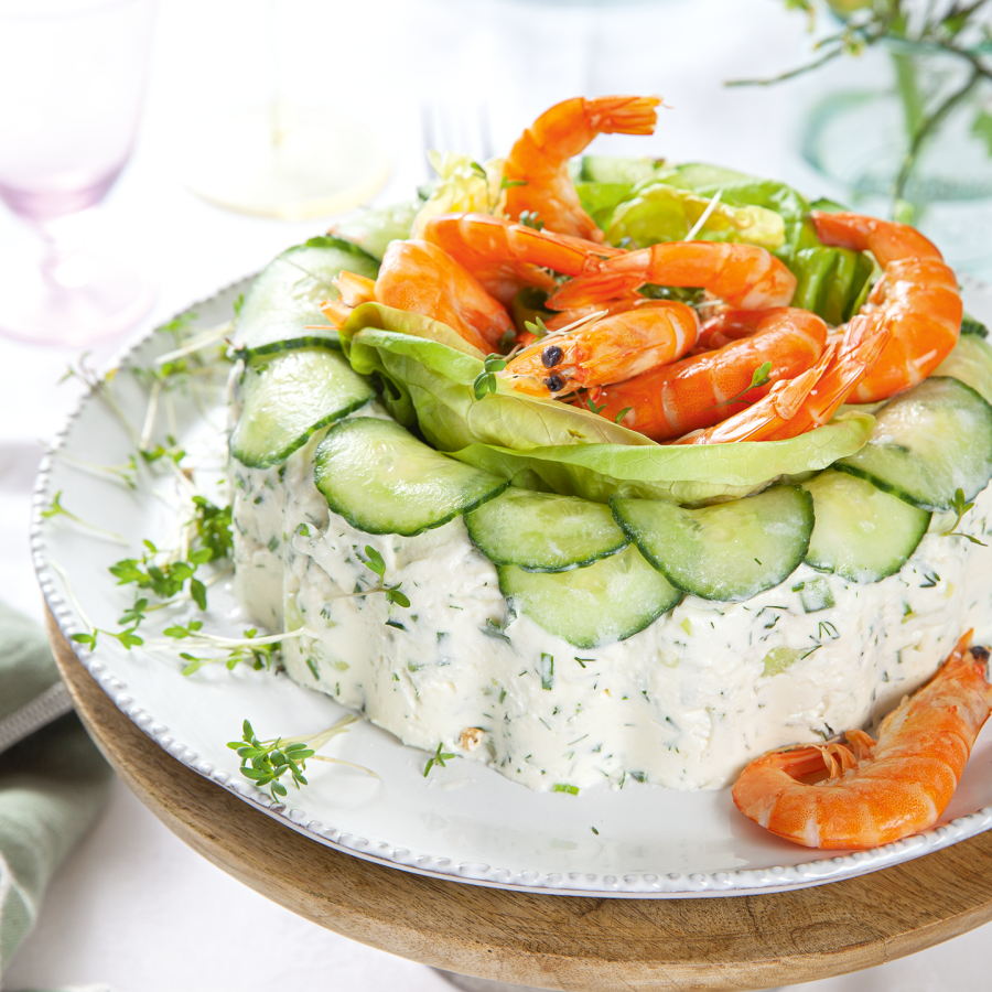 Komkommer mousse met gamba’s