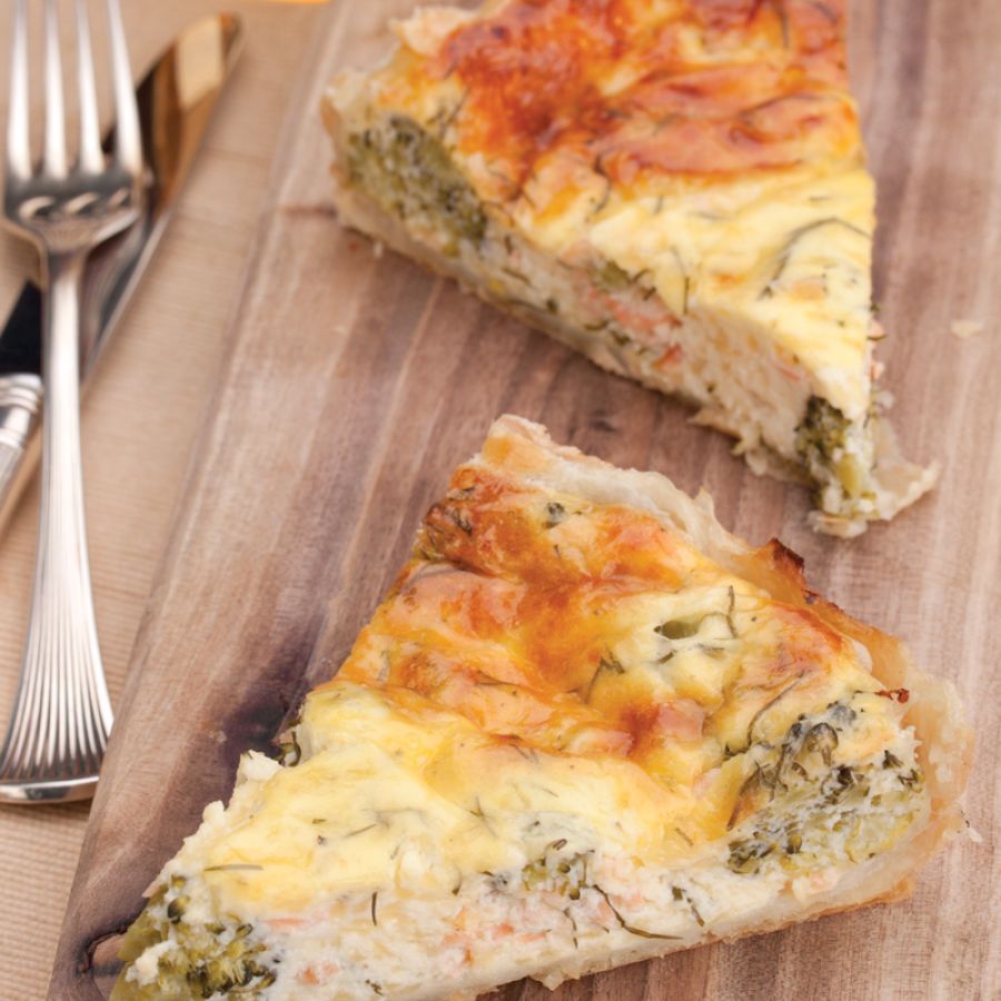 Quiche met zalm en broccoli