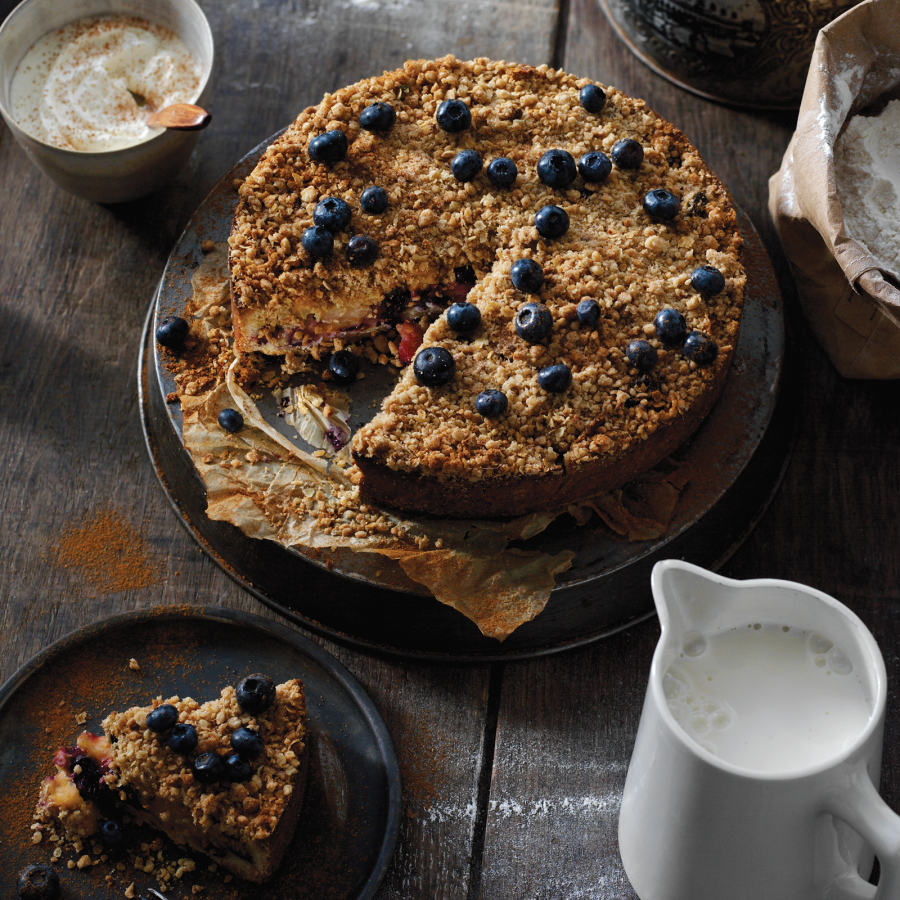 Kruimeltaart met herfstfruit