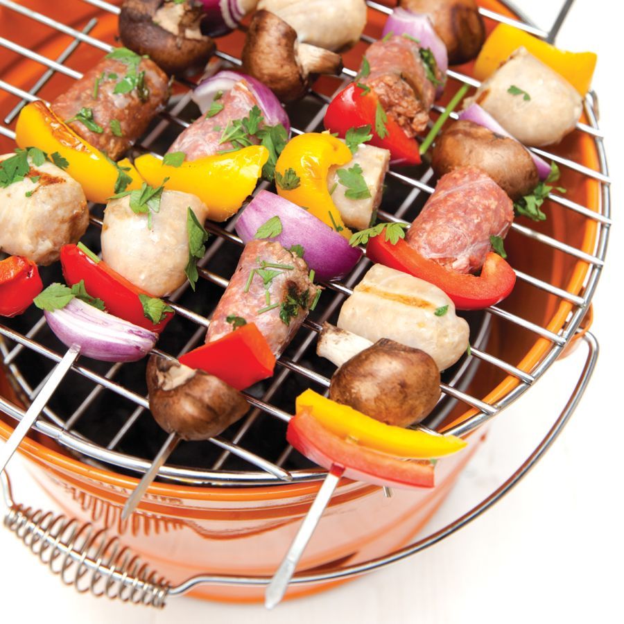 BBQ spiesjes met worst en groenten