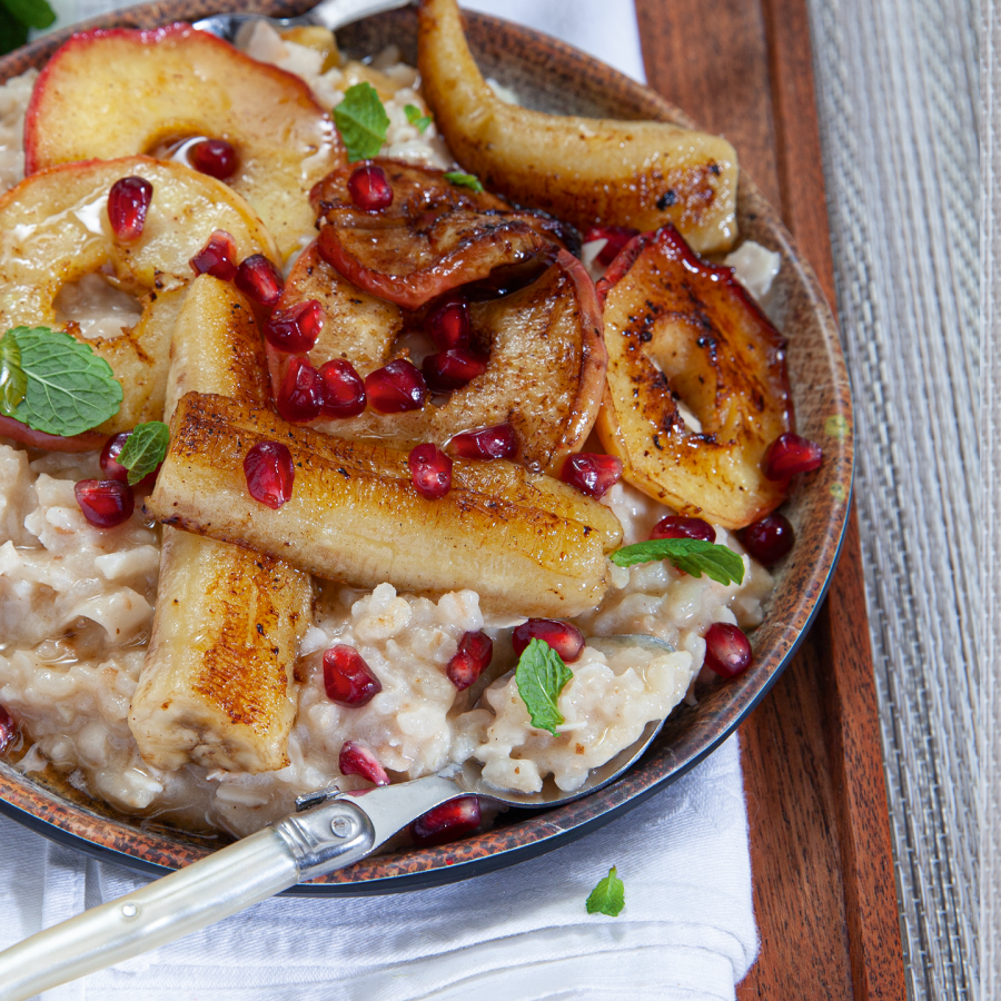  Rijstepap met kokos, kaneel en gebakken banaan