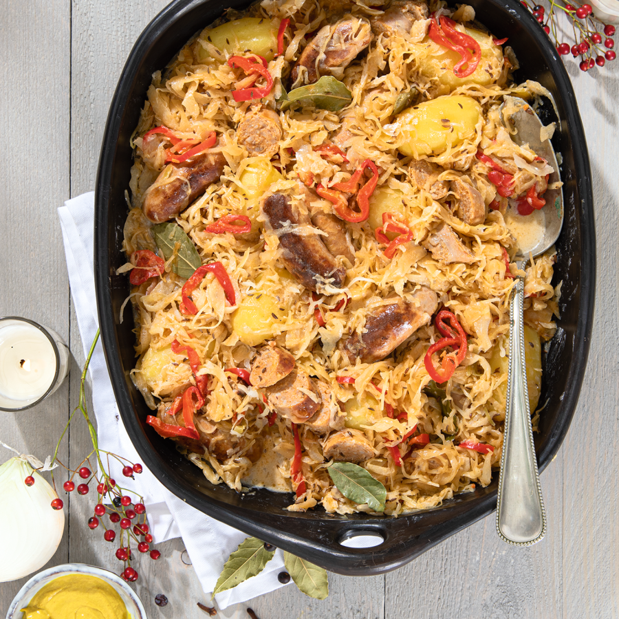 Stoofpotje met zuurkool en worst