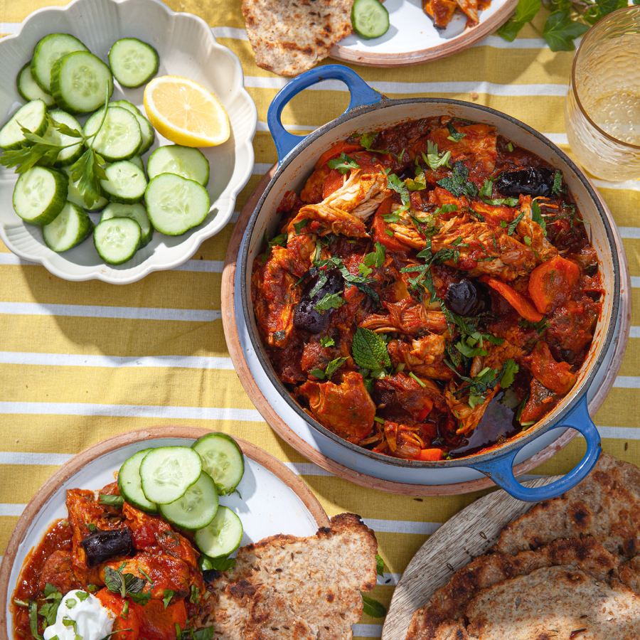 Marokkaanse kip met platbrood à la minute