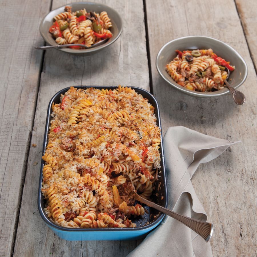 Pittige pastagratin met tonijn