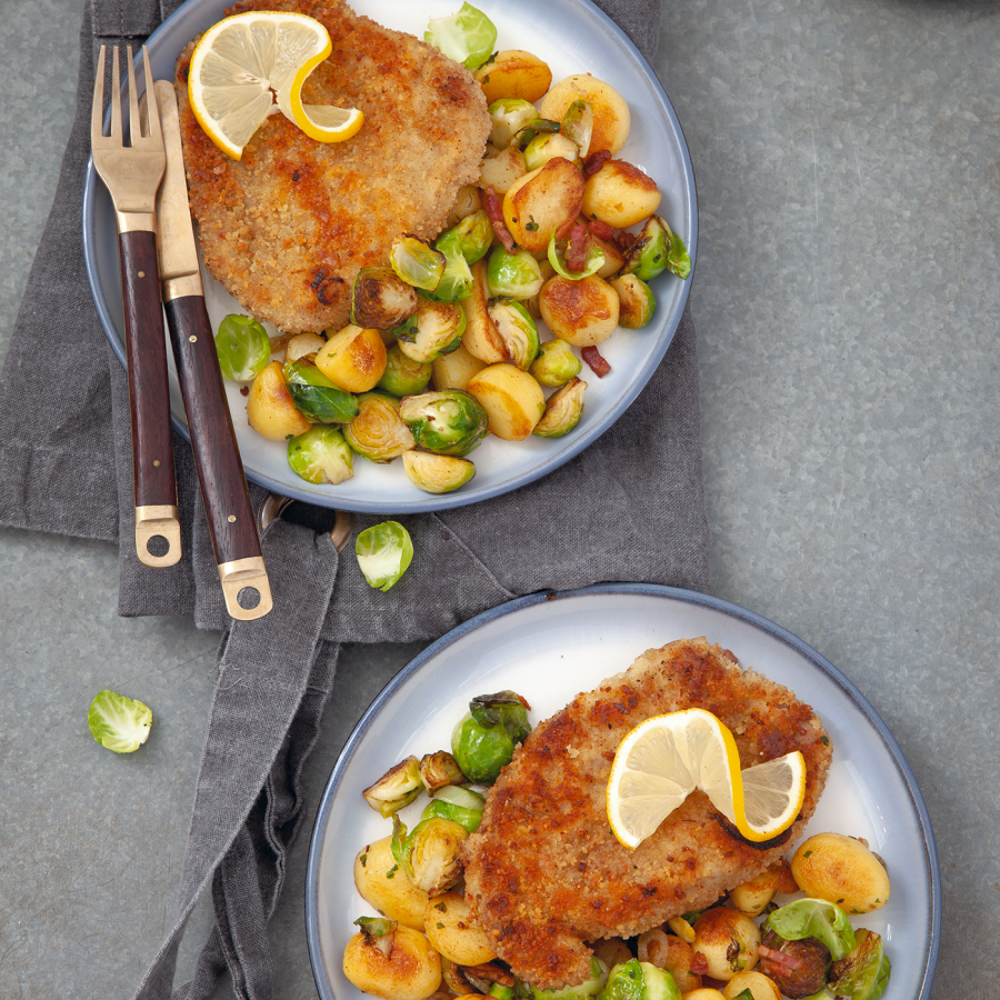 Spruiten met varkensschnitzel