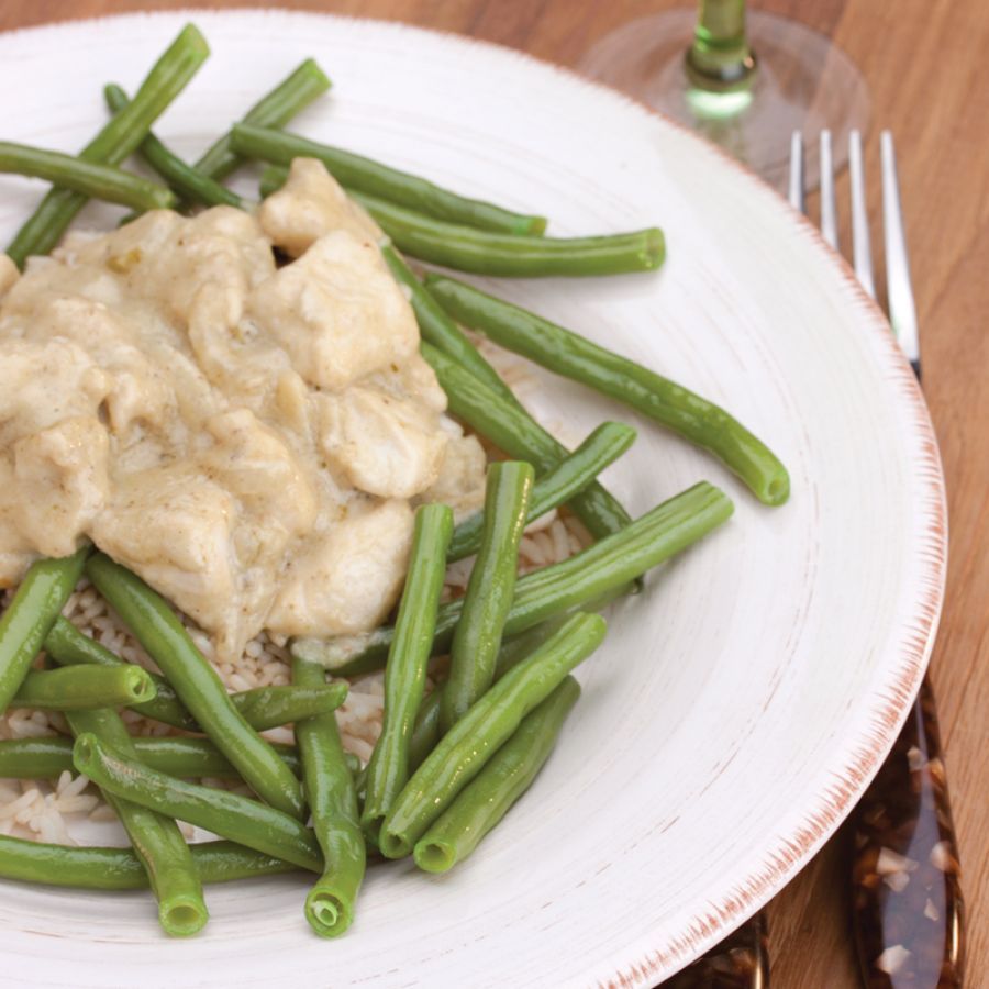 Kipcurry met sperziebonen