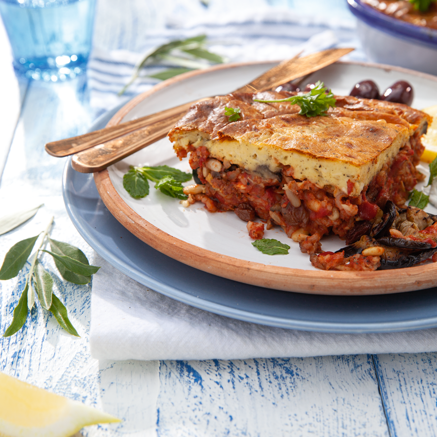 Moussaka met rijst en noten