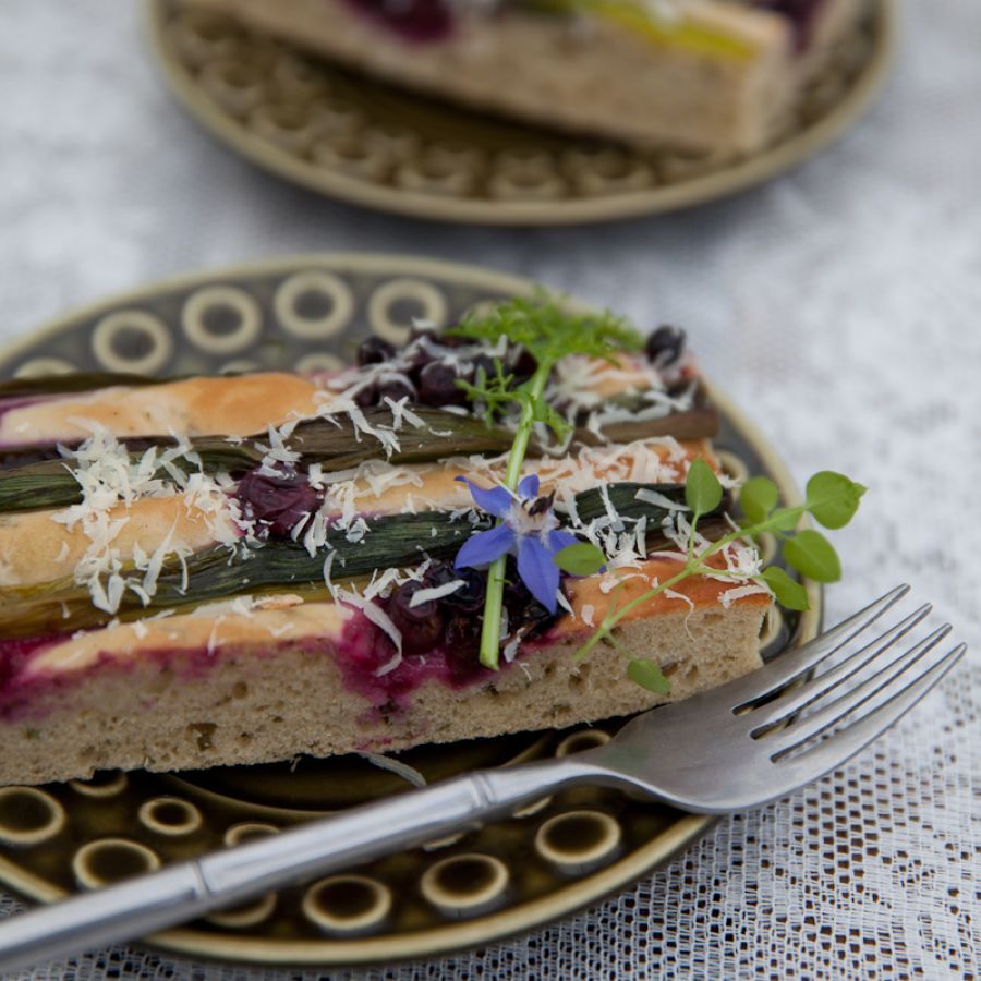 Foccacia met druif en bosui