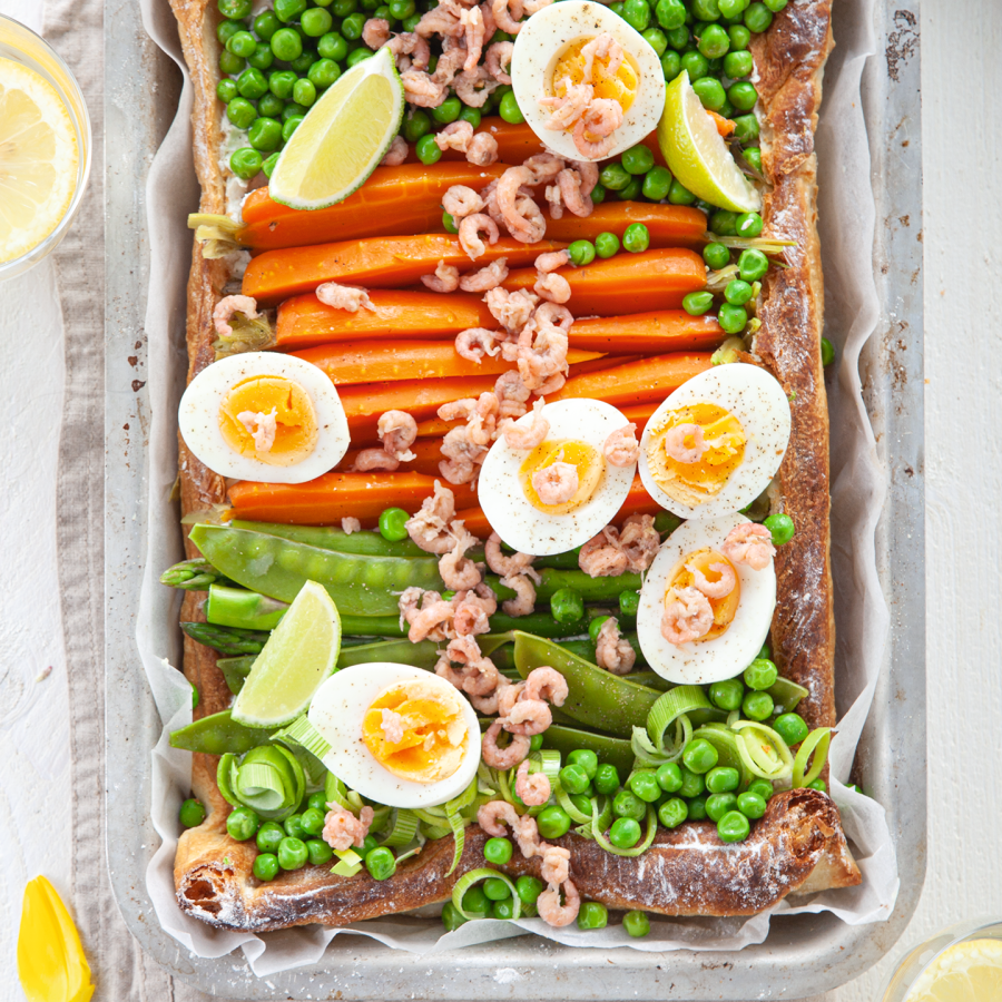 Lentegroenten op bladerdeeg