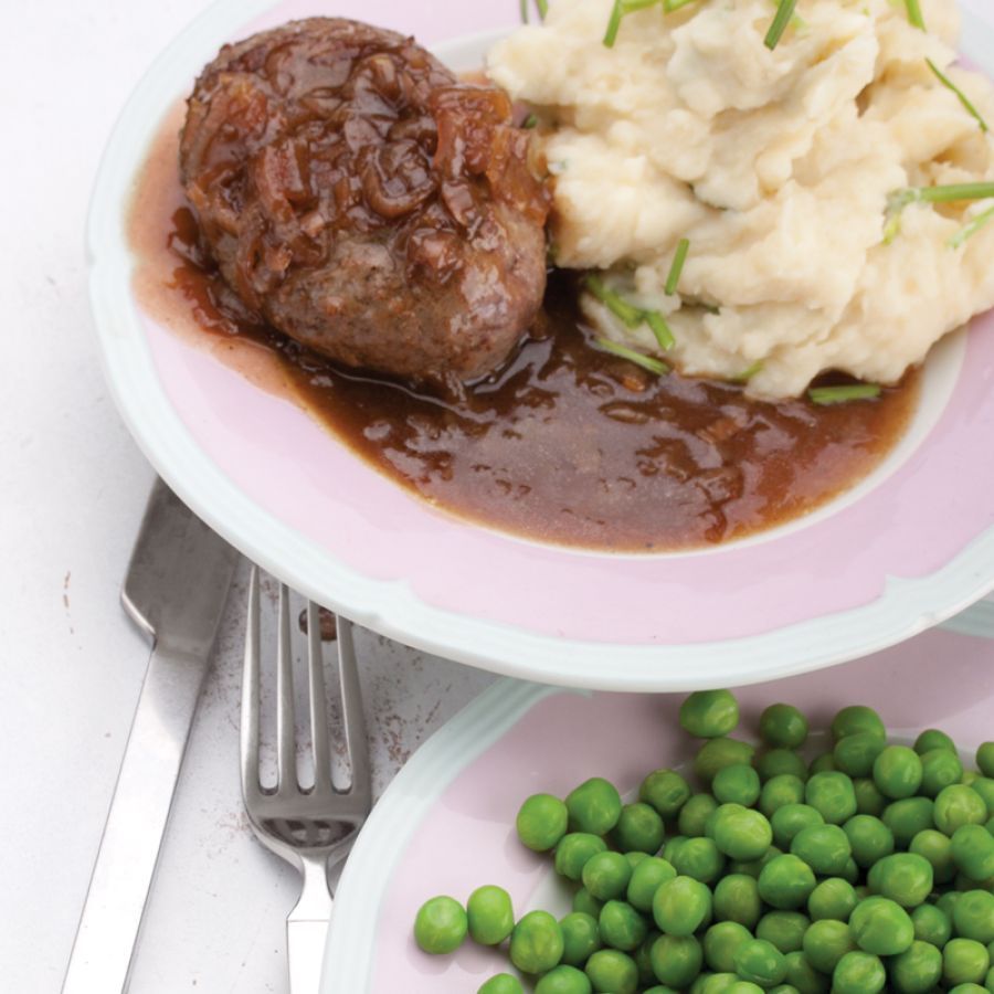 Duitse biefstuk met gekaramelliseerde uien