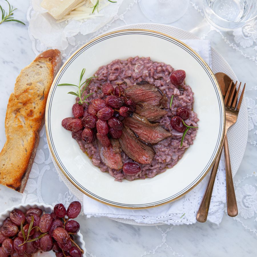 Risotto rosso met geroosterde druiven