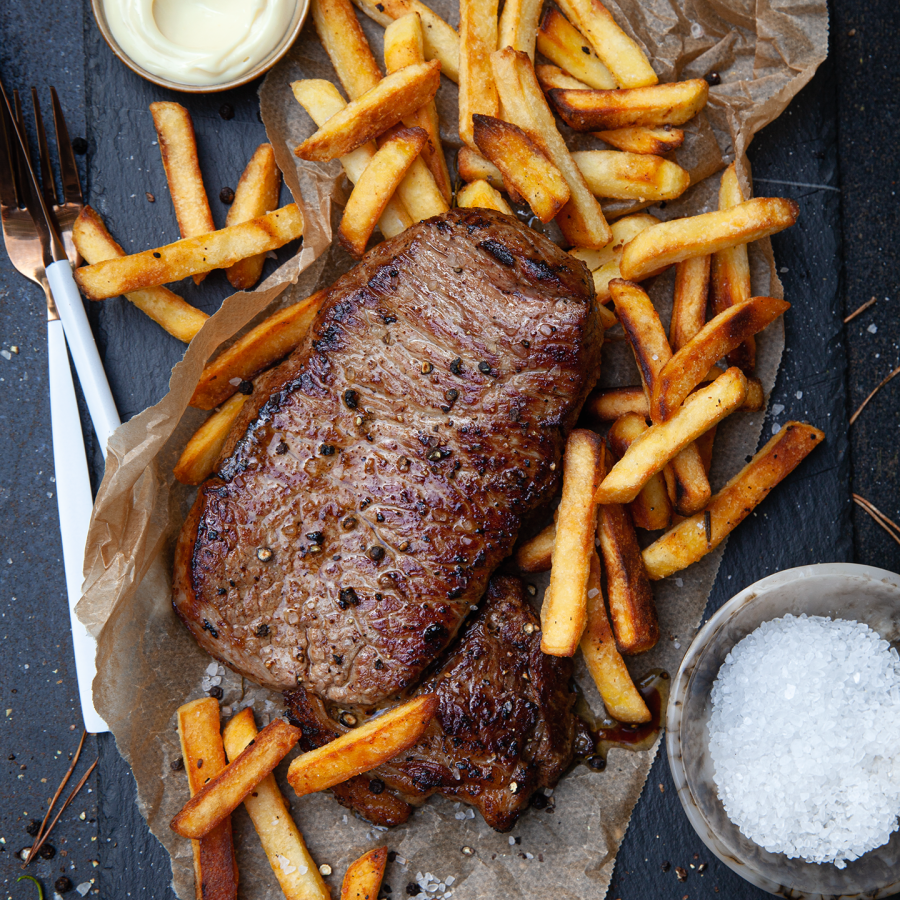Steak met zeezout en Vlaamse friet