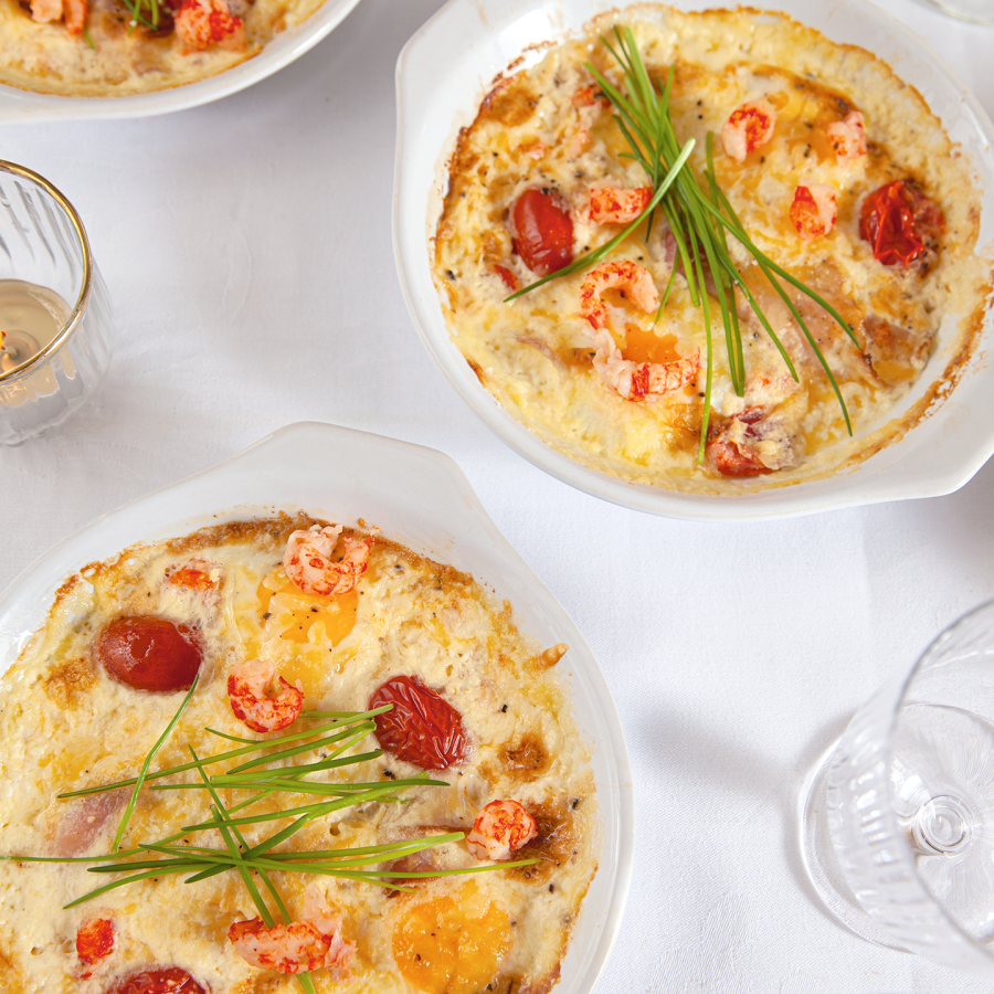 Eitjes uit de oven met ham en room