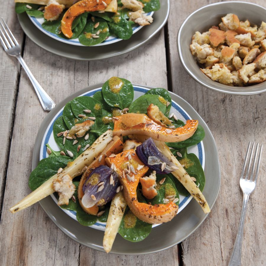 Warme wintersalade met gegrilde groenten