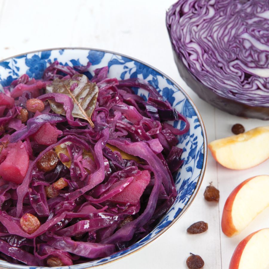 Rode kool met appel, kaneel en rozijnen