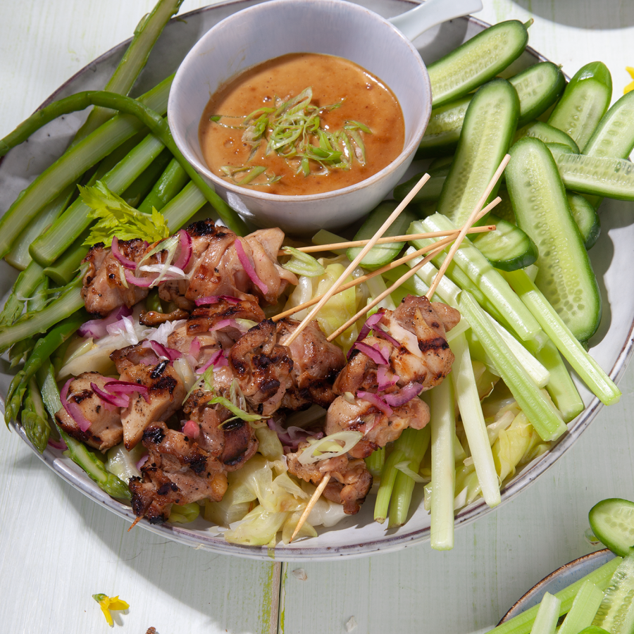 Kipsaté met frisse groentensnacks