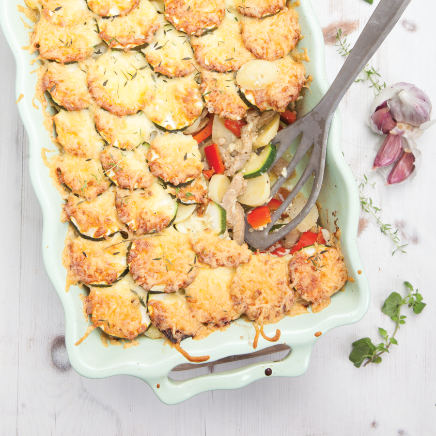 Shoarmaschotel met courgette en aardappel
