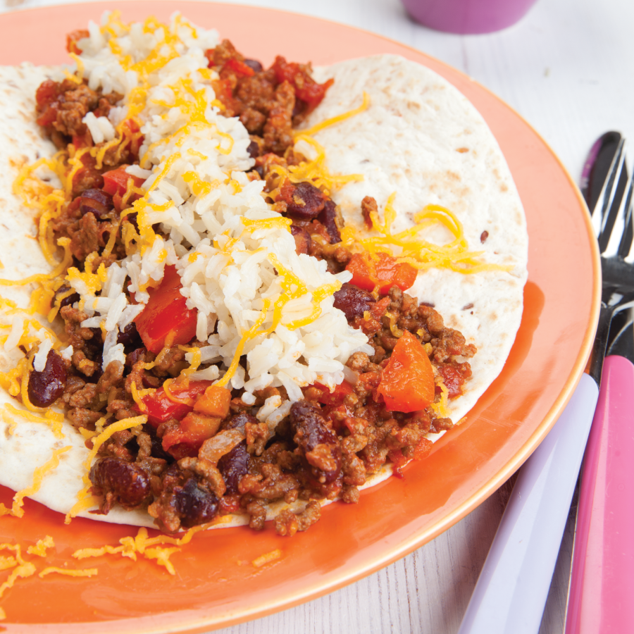 Burritos met gehakt en rijst