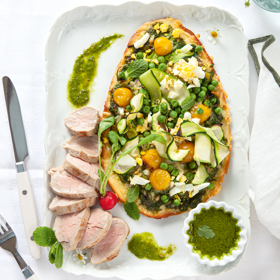 Flammkuchen met varkenshaas