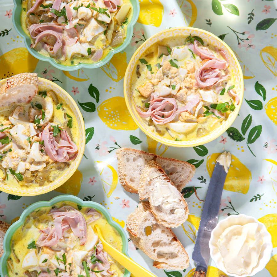 Witlof soep met ham en ei