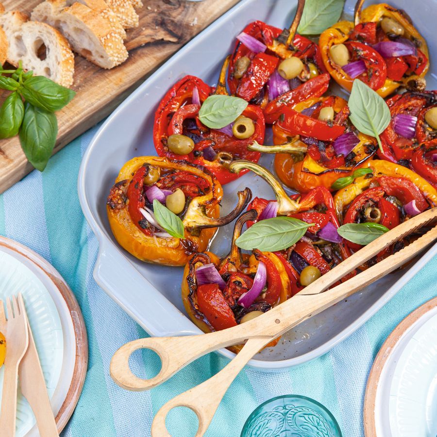 Gevulde paprika’s met tomaat, ansjovis en olijven