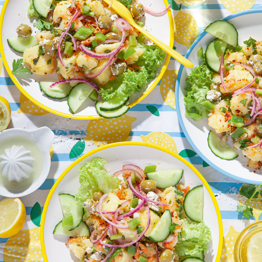 Turkse aardappelsalade met feta en olijven