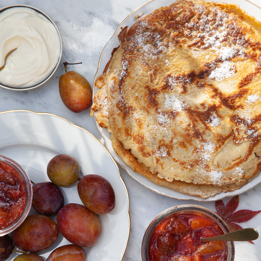 Pannenkoeken met pruimenjam