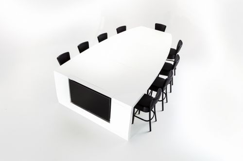 Conferentietafel incl. 9 krukken en beeldscherm