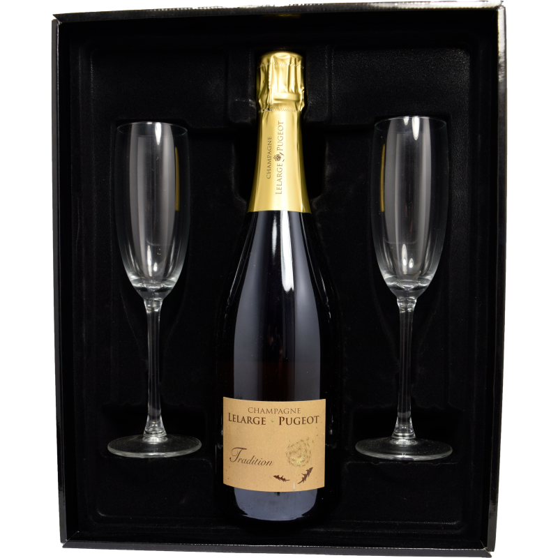 - Champagne Lelarge - Geschenkset Pugeot Tradition 75cl + 2 Glz 12,5 %