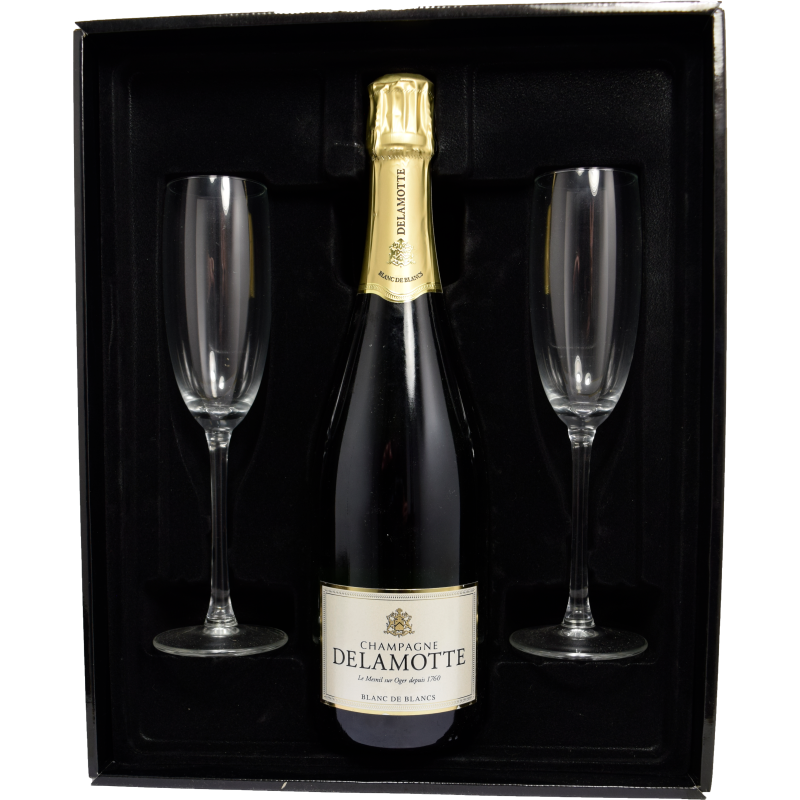 - Delamotte Champagne - Geschenkset Blanc De Blancs GB + 2Gls